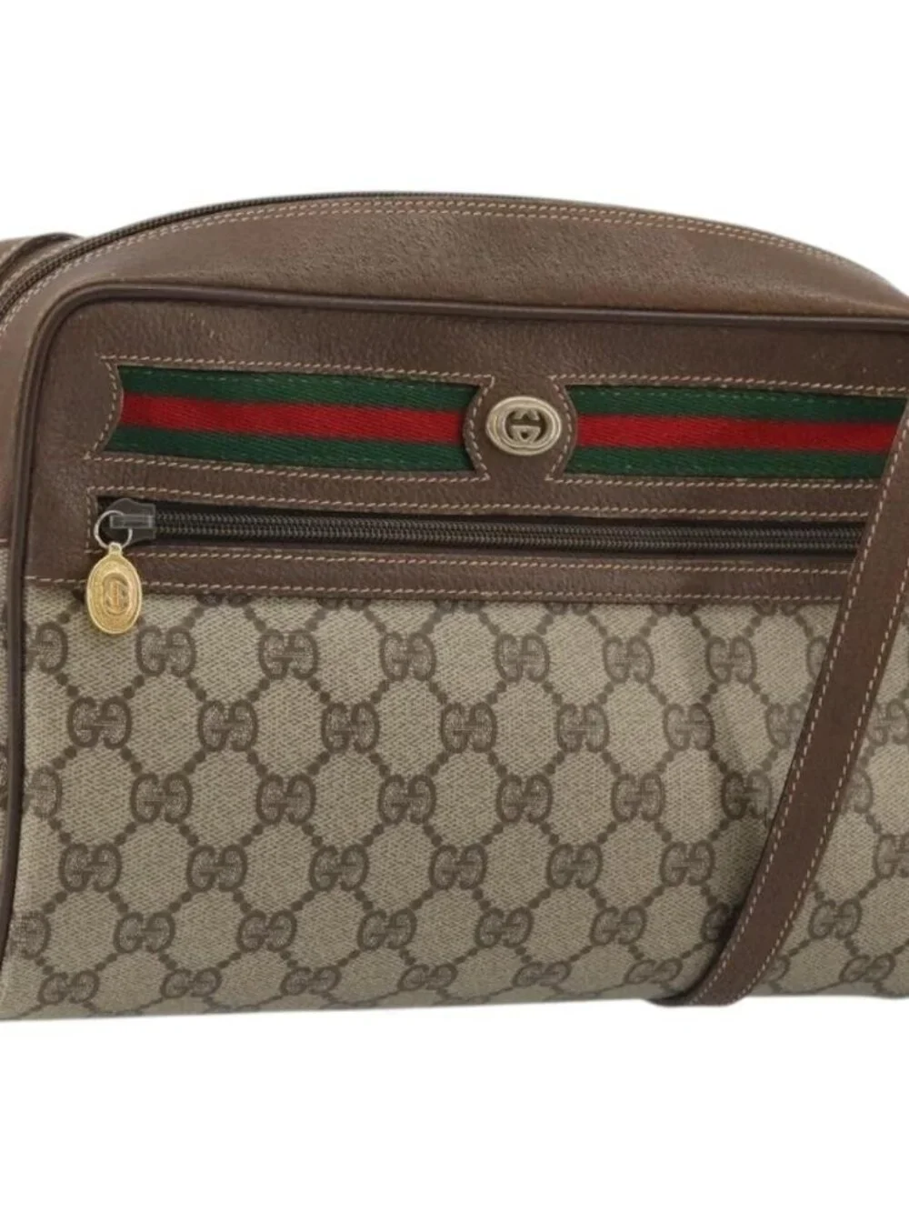 GUCCI GG Supreme Web Sherry Line Bag PVC Beige Gold Red 119 02 088 Auth YKZ1578